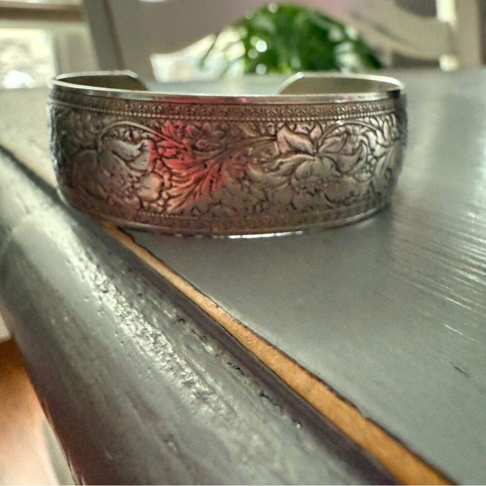 950 Sterling Silver Flower Cuff Bracelet - Picture 8 of 10